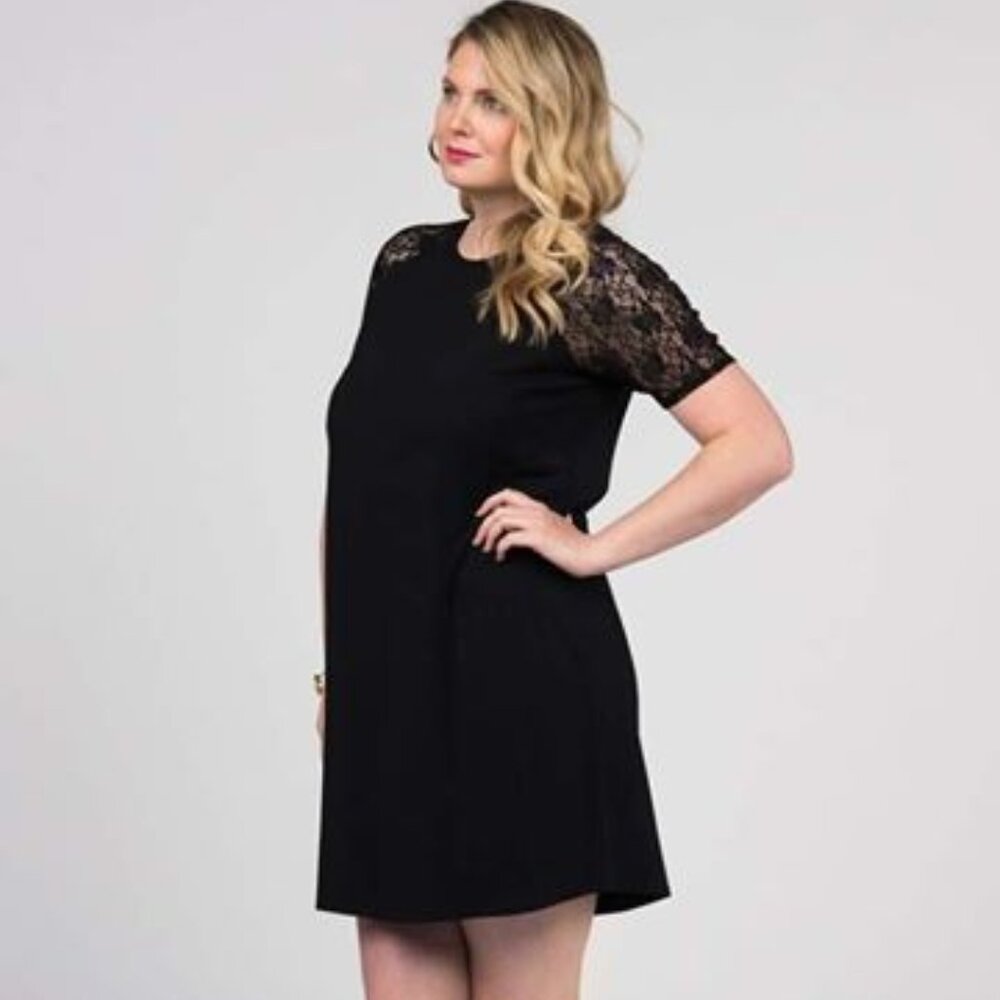 Agnes & Dora Black Dress with Stretchy Lace Raglan Sleeve Size Medium NWT